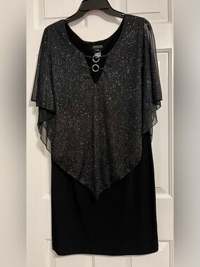 Enfocus Studio Women Black Sparkle Capelet Midi Dress